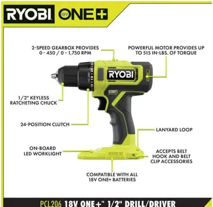 RYOBI ONE+ 18V Cordless 6-Tool Combo Kit  Complete Starter Set for DIY and Professional Use