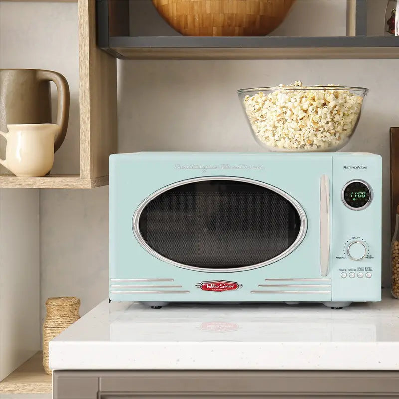 Retro Aqua 0.9 Cu. Ft. 800W Countertop Microwave Oven  Nostalgia