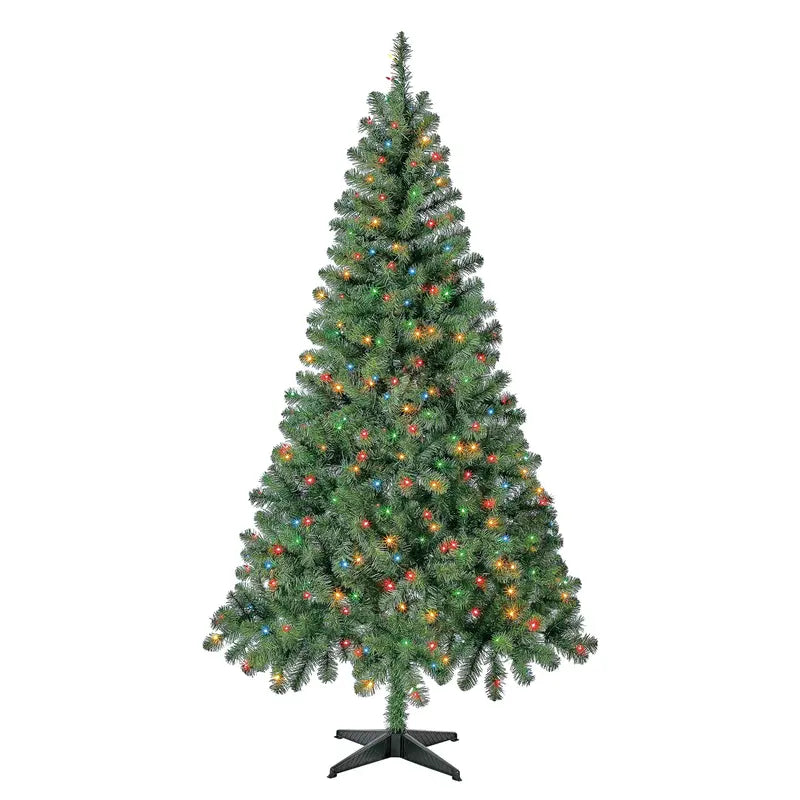 6.5 ft Madison Pine Pre-Lit Christmas Tree with 250 Color-Changing LEDs, Hinged Branches, Stand Included