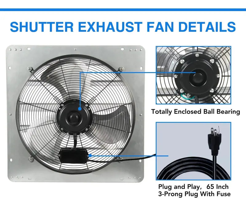 KEN BROWN 20″ Corrosion-Resistant Shutter Exhaust Fan with Automatic Aluminum Shutters for Superior Airflow
