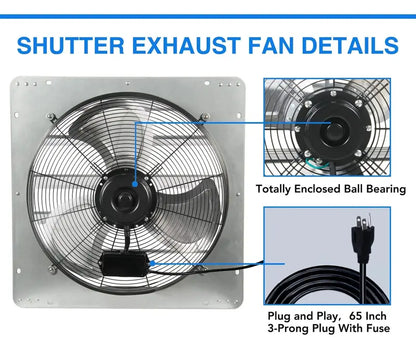 KEN BROWN 20″ Corrosion-Resistant Shutter Exhaust Fan with Automatic Aluminum Shutters for Superior Airflow
