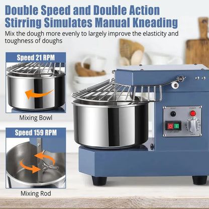 8-Quart Commercial Food Mixer  450W Dual-Arm Kneading, Stainless Steel Bowl, Safety Shield & Programmable Timer