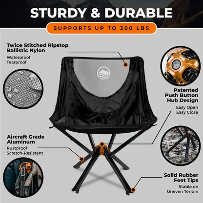 CLIQ Portable Folding Camping Chair  300-Lb Capacity, Lightweight & Compact