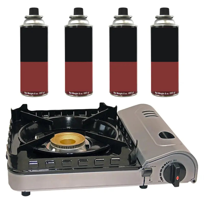 Compact Butane Single-Burner Camp Stove with Four Refill Canisters Included
