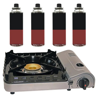 Compact Butane Single-Burner Camp Stove with Four Refill Canisters Included