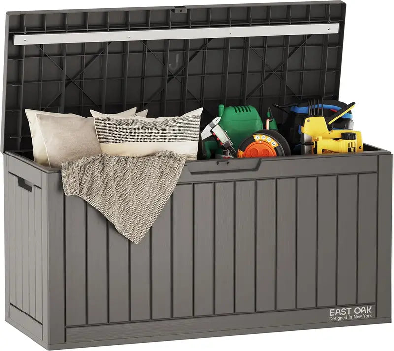 EAST OAK 60-Gallon Resin Deck Box  All-Weather Indoor/Outdoor Storage Bin with Waterproof Design