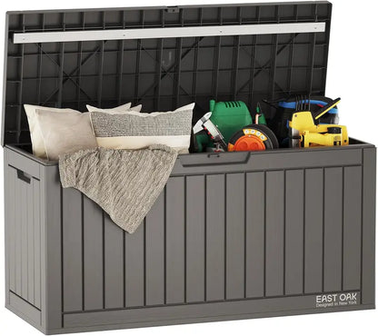 EAST OAK 60-Gallon Resin Deck Box  All-Weather Indoor/Outdoor Storage Bin with Waterproof Design
