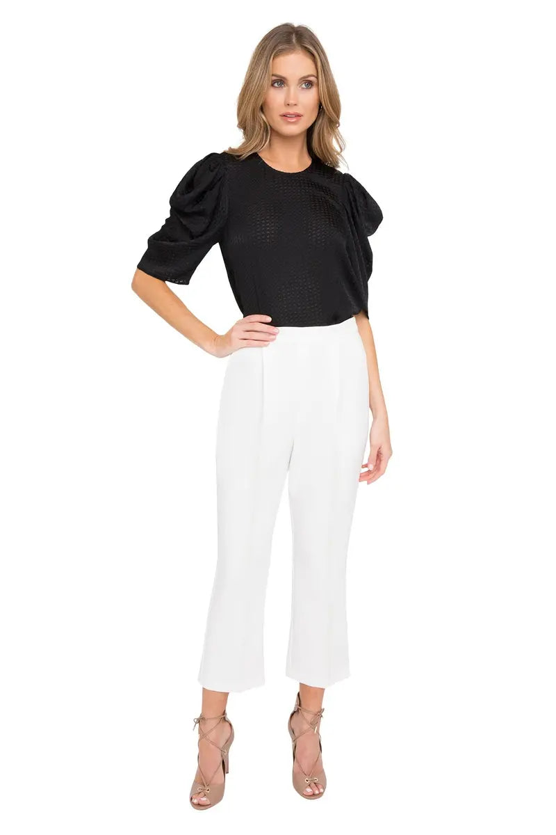 Cropped Straight Pant with Subtle Flare  Pleated Front & Hidden Zip Closure