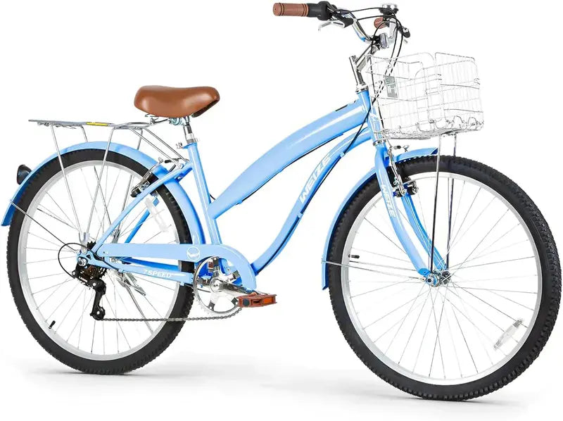 WEIZE 26-Inch Beach Cruiser  7-Speed Comfort Bike for Adults, Designed for Leisure and Commuting