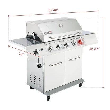 Royal Gourmet GA5404S 5-Burner Stainless Steel Gas Grill  64,000 BTU, Rotisserie, Sear & Side Burners, Cabinet Style