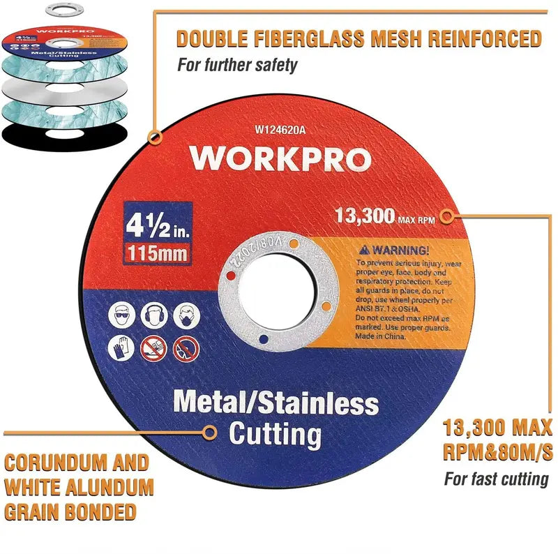 WORKPRO 20-Piece Thin Stainless Steel Cut-Off Wheels for Angle Grinders