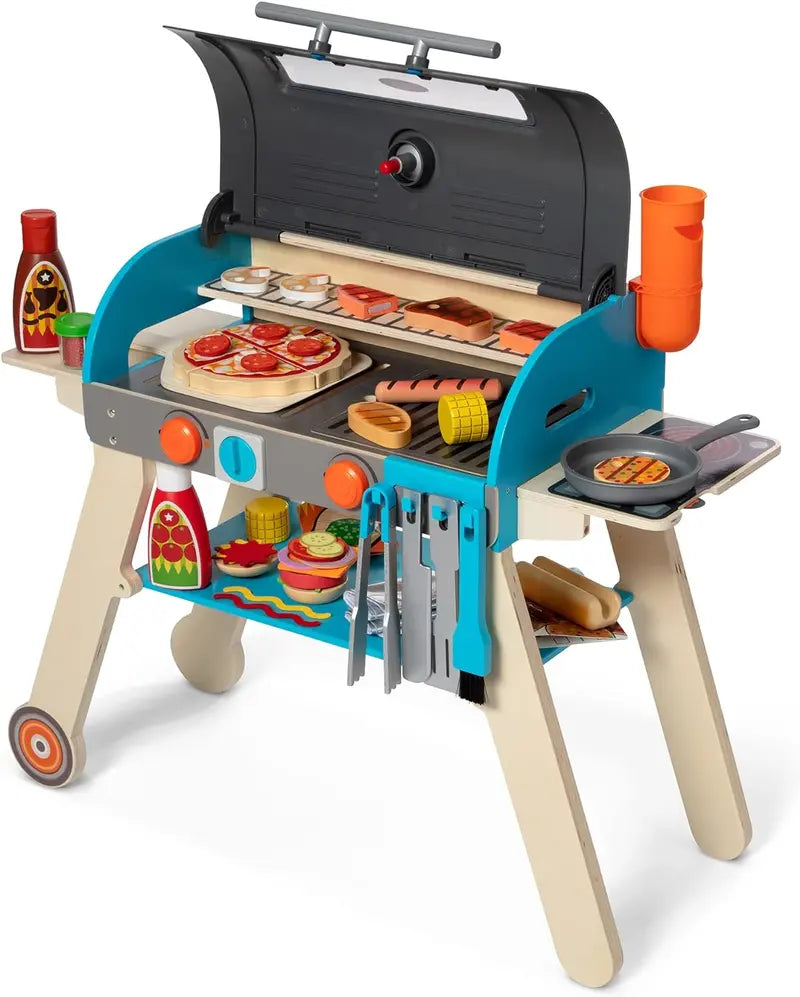 Wooden Luxury Pretend Grill & Pizza Oven Toy  Smoker-Inspired Cooking Role-Play Set