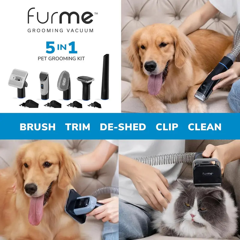 FURME Professional Pet Grooming Vacuum Kit, 5 Tools, 2L Canister, Portable, Lightweight, for All Dogs & Cats