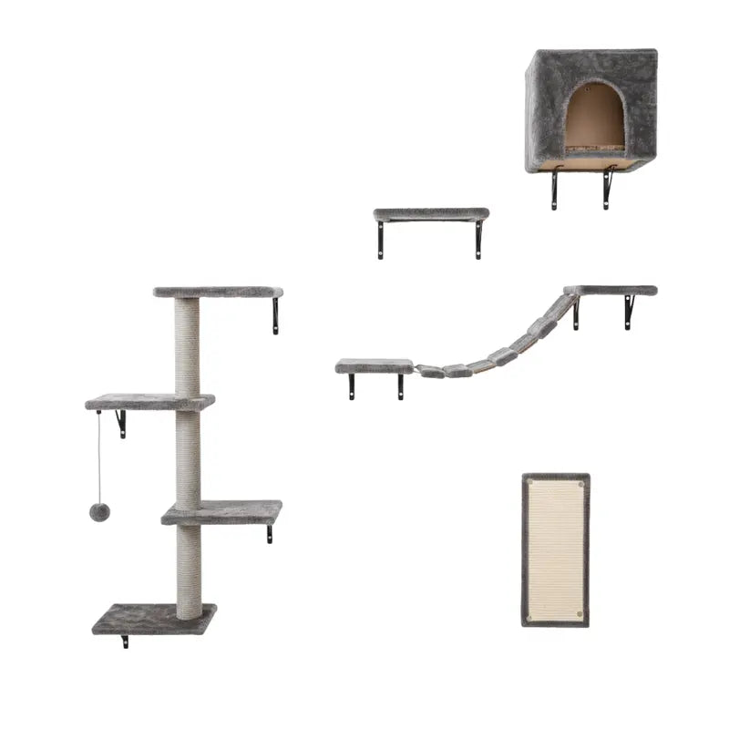Complete Cat Wall Climbing System: House, Bridge, Steps, Scratcher, and Climber