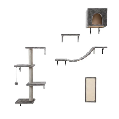 Complete Cat Wall Climbing System: House, Bridge, Steps, Scratcher, and Climber