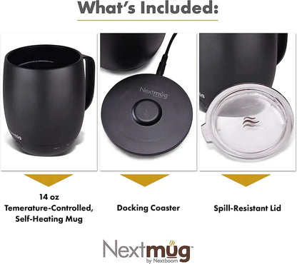 Nextmug 14 oz. Temperature-Controlled, Self-Heating Coffee Mug  Black