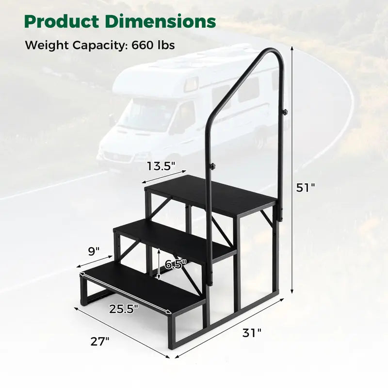 Reinforced RV Entry Step with Integrated Handrail  Ideal for Hot Tubs &amp; Outdoor Stairs