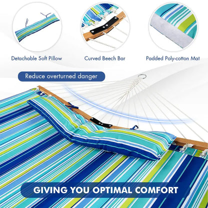 10.5-Foot Quilted Two-Person Hammock with Detachable Pillow and 495-Pound Capacity