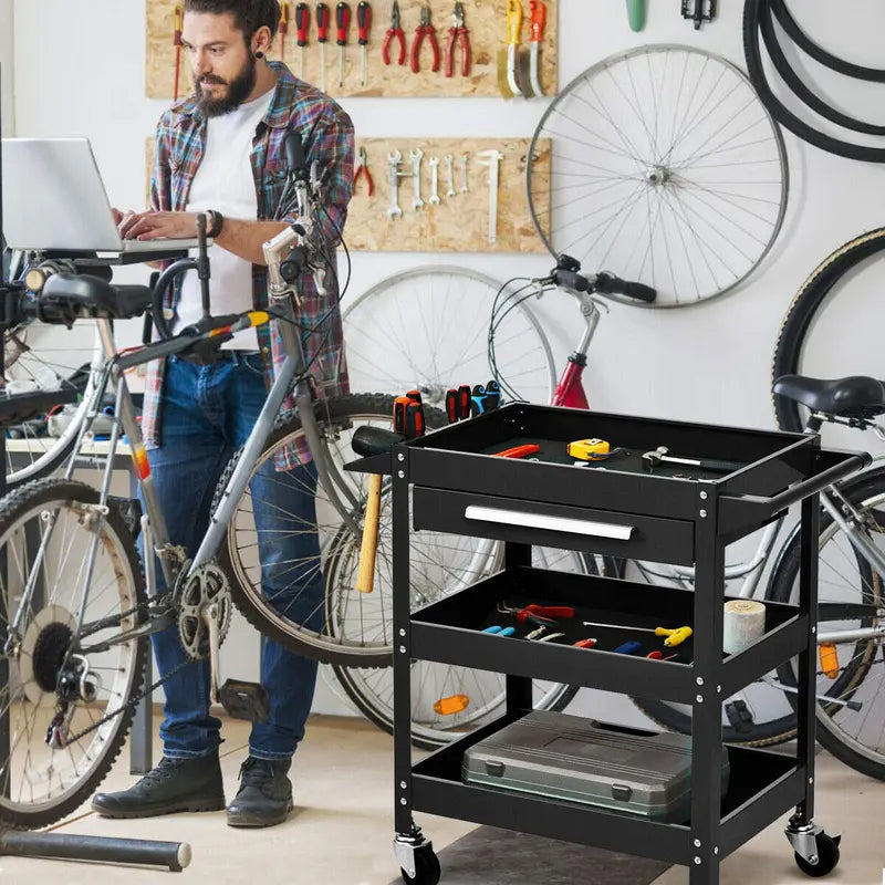 Heavy-Duty Rolling Tool Cart  330-LB Capacity 3-Tier Mobile Workshop Organizer