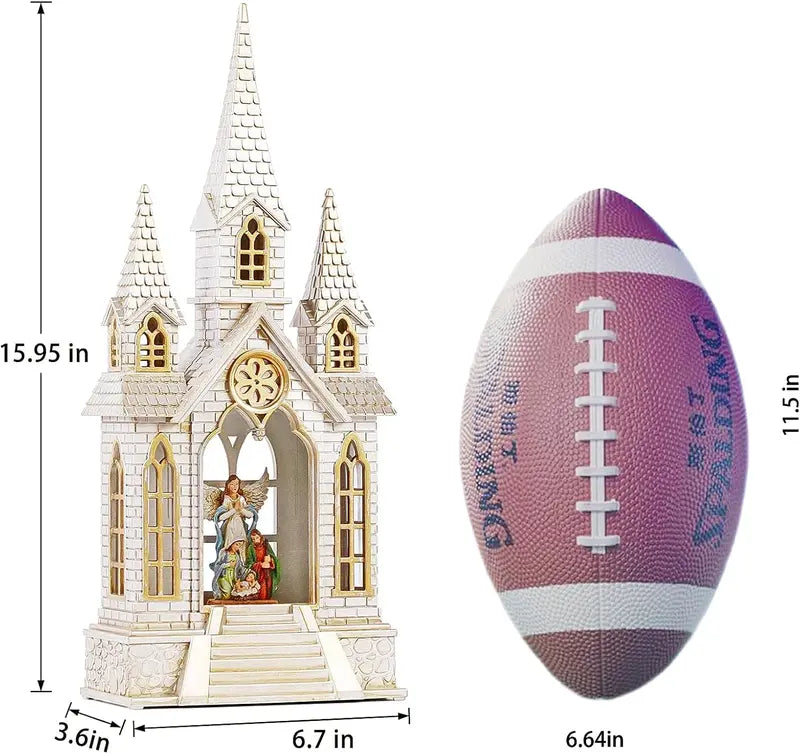 DGSCAK Church Snow Globe Lantern, Resin, Retro Style, Musical with Timer, USB/Battery Powered, Christmas Decor