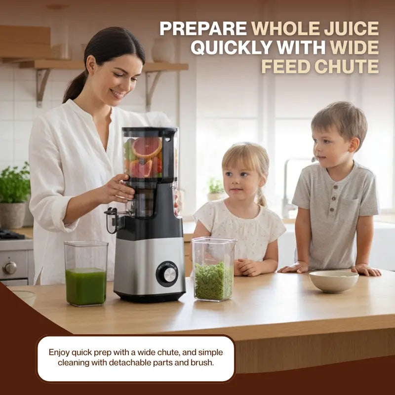 Cold Press Juicer with 400W Motor, Wide 5.3-Inch Feed Chute, and Low-Speed Extraction