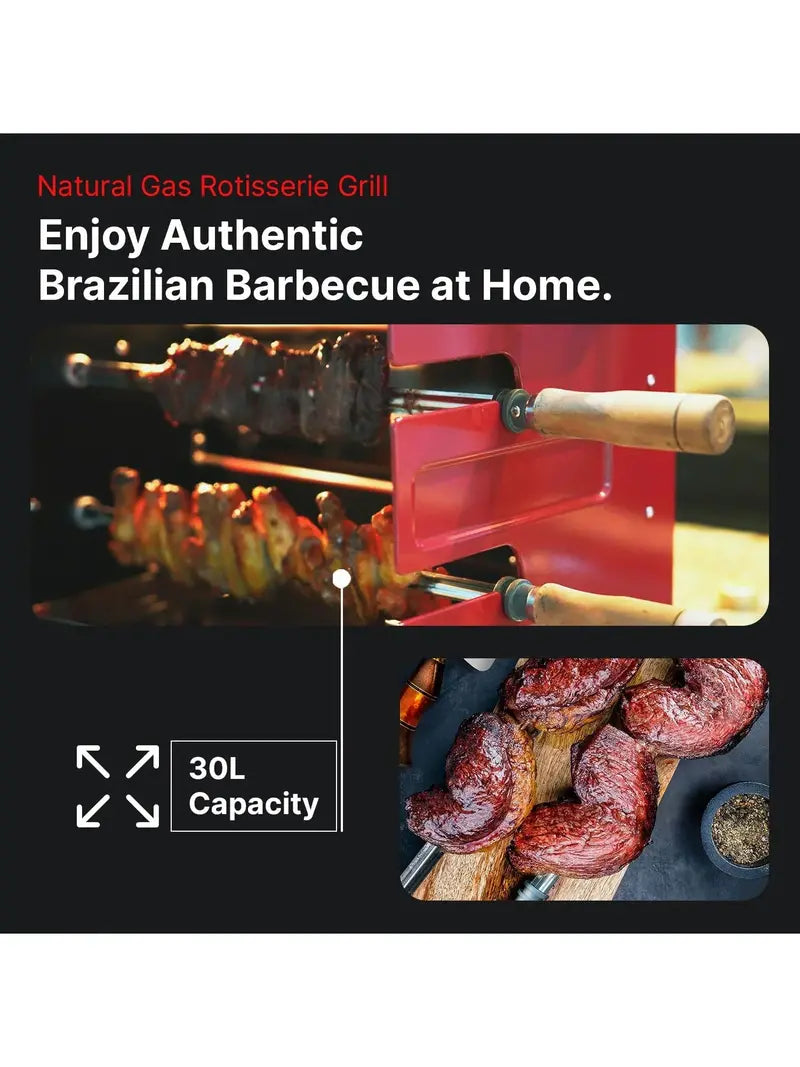 Brazilian Flame Churrasco® Propane Rotisserie Oven Grill  Auto-Rotating Skewers for Chicken, Shawarma & Authentic Churrasco BBQ