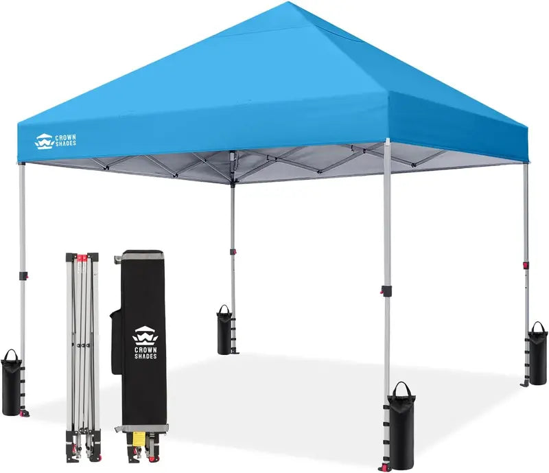 CROWN SHADES 10′ x 10′ Beach Canopy Tent: One-Push Deployment, Silver-Coated UV-Reflective Top, Three-Height Adjustment, and Sandbag Stability System