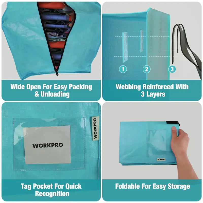 WORKPRO 6-Pack Extra-Large Moving & Storage Tote Bags  Zippered, Backpack Straps, Pink Ribbon