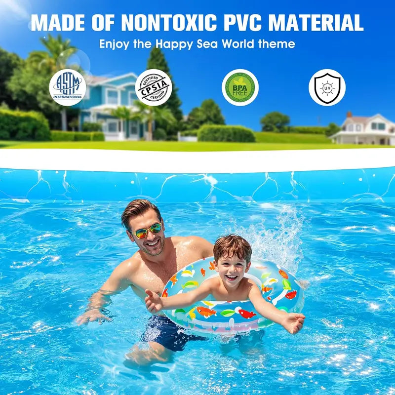 Lighted Family Inflatable Pool  Extra-Large with Integrated Seats & Waterproof LED Lighting