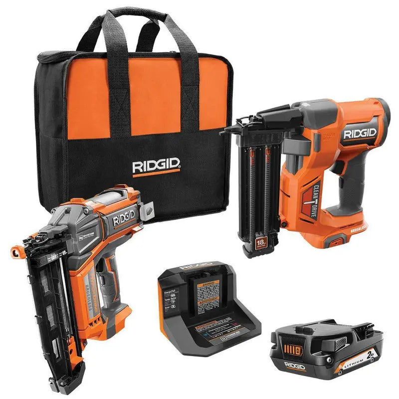 RIDGID 18V Brushless Cordless Nailer Combo Kit  Brad and Finish Nailers, Dual Batteries, Fast Charger, and Pro-Grade Build Quality