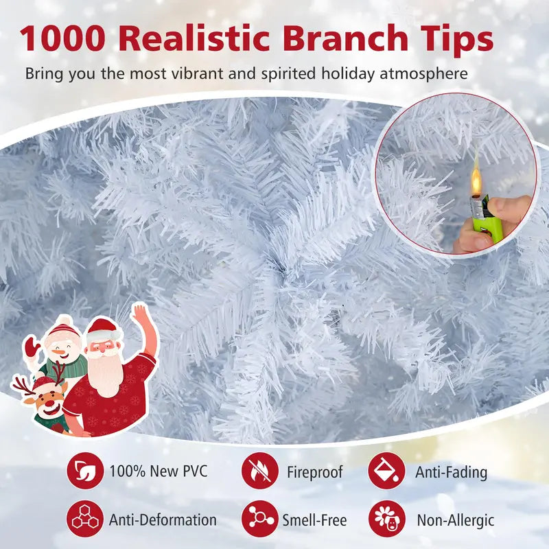 White Pre-Lit Christmas Tree  Dual-Mode Lighting: Warm White + RGB Color-Changing LEDs