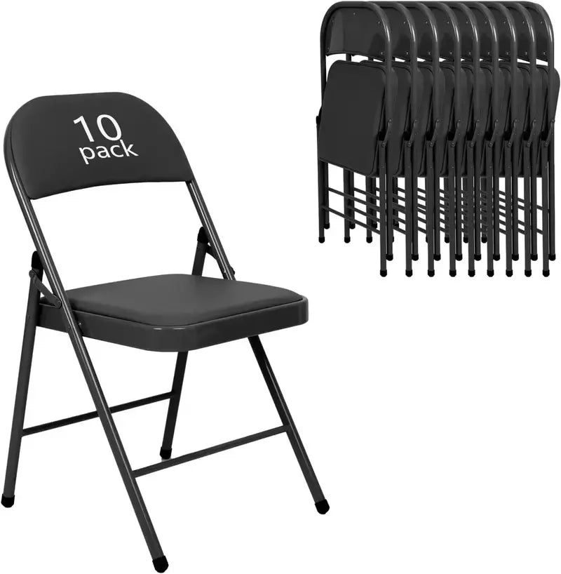 Set of Six Black Folding Chairs ¡ª Leather-Upholstered Event Seating for Weddings, Offices &amp; Gatherings