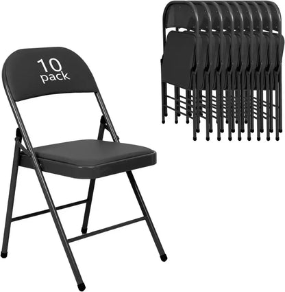 Set of Six Black Folding Chairs ¡ª Leather-Upholstered Event Seating for Weddings, Offices &amp; Gatherings