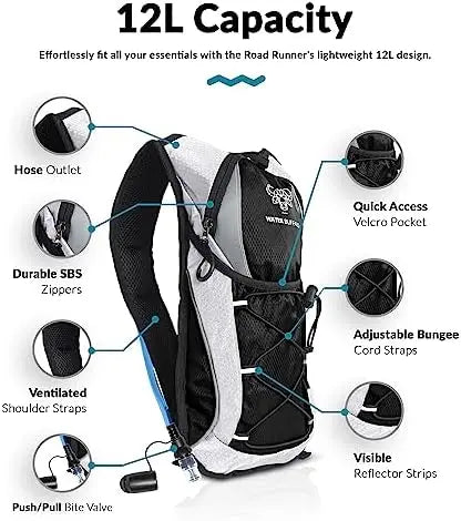 Road Runner 12L Hydration Backpack  2L Water Bladder for Hiking, Running, Biking, Raves