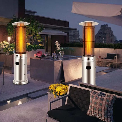 41,000 BTU Propane Patio Heater  Stainless Steel Standing Outdoor Heater with Glass Tube Element & Mobility Wheels