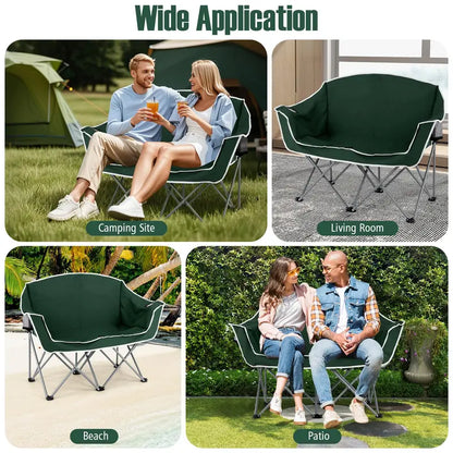 Dual-Seat Folding Outdoor Couch with Cup Holders and Back Pockets