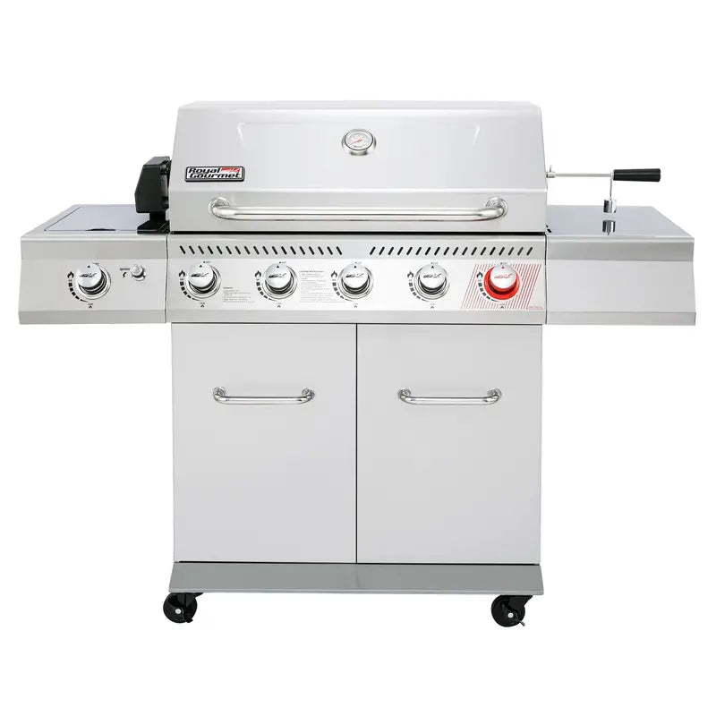 Royal Gourmet GA5404S 5-Burner Stainless Steel Gas Grill  64,000 BTU, Rotisserie, Sear & Side Burners, Cabinet Style