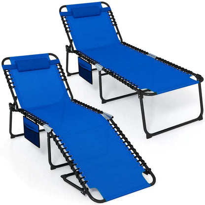 Extra-Large Outdoor Tanning Lounge Chair  5-Position Adjustable Folding Chaise