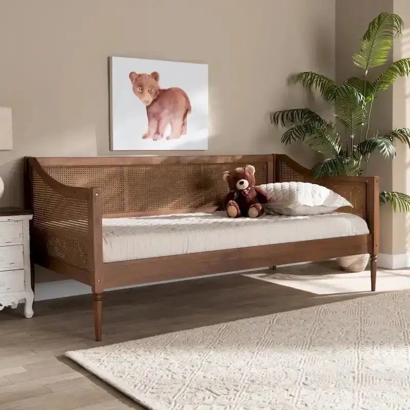 Ogden Twin Daybed  Mid-Century Modern Synthetic Rattan Lounger with Clean Lines