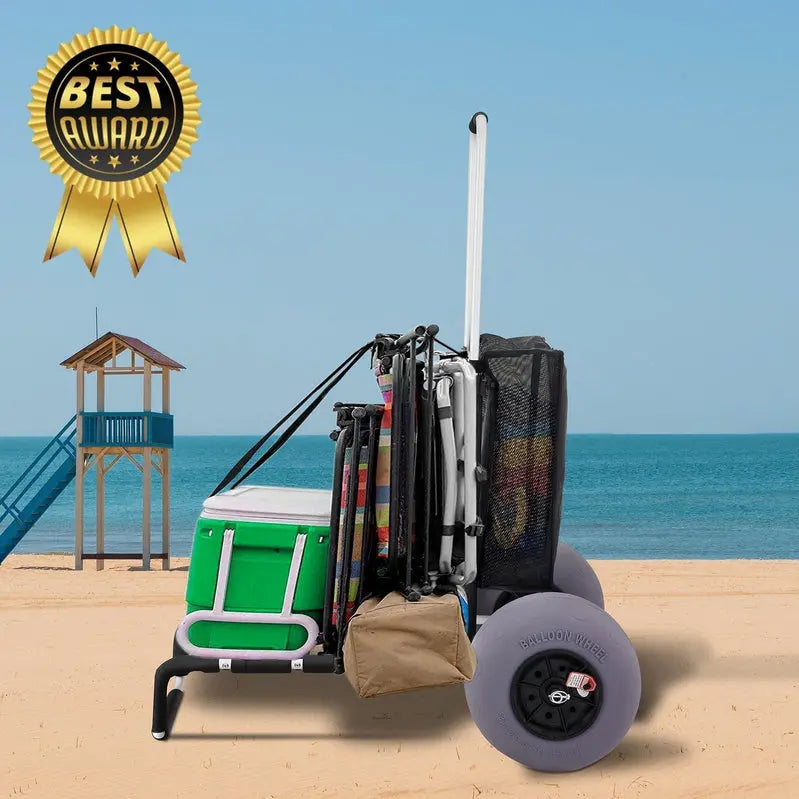 Heavy-Duty Folding Beach Cargo Cart: 165-LB Capacity, All-Terrain Balloon Tires