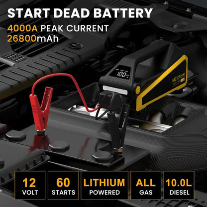 NEXPOW 4000A Jump Starter & 150 PSI Digital Tire Inflator for Gas/10L Diesel Vehicles