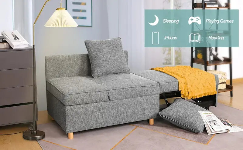 SEJOV 4-in-1 Convertible Sofa Bed with Adjustable Backrest &amp; Linen Fabric for Small Spaces