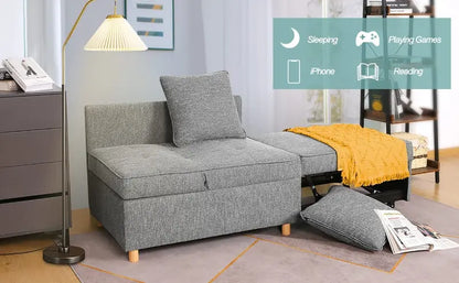 SEJOV 4-in-1 Convertible Sofa Bed with Adjustable Backrest &amp; Linen Fabric for Small Spaces