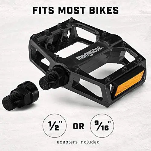 Mongoose Lightweight Durable Alloy Bike Pedals for Adults  1/2″ & 9/16″ Adapters, Reflective Strips, Wide Platform
