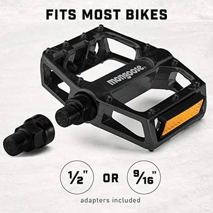 Mongoose Lightweight Durable Alloy Bike Pedals for Adults  1/2″ & 9/16″ Adapters, Reflective Strips, Wide Platform