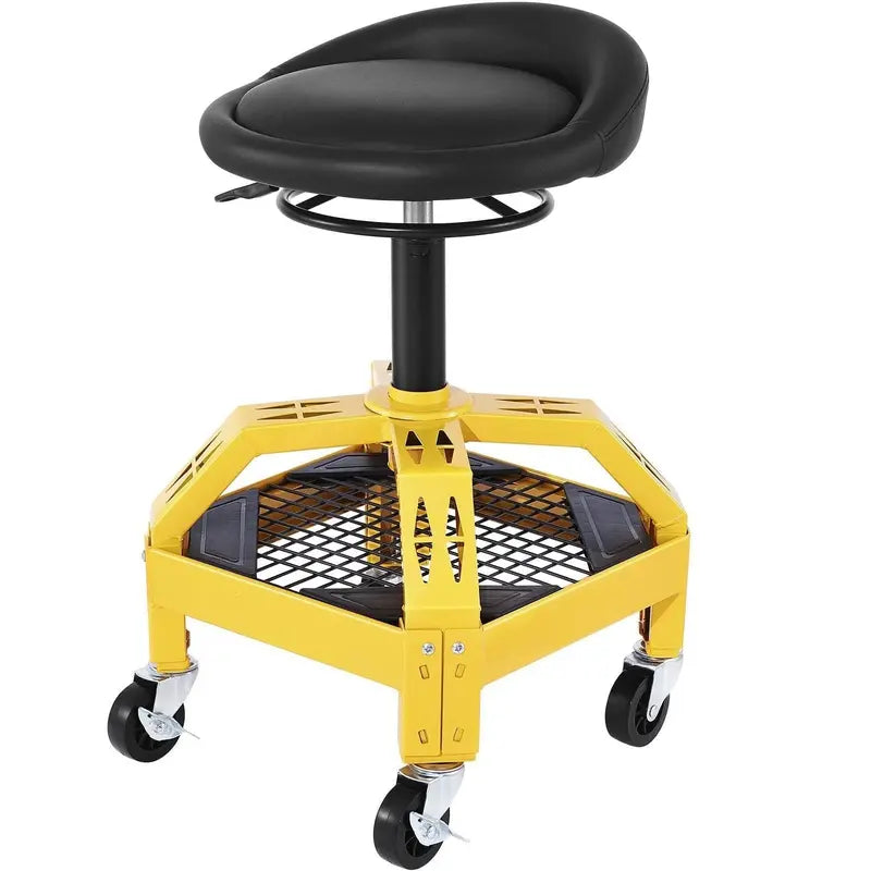 Heavy-Duty Rolling Mechanic Stool  Adjustable Height Garage Seat with 360° Swivel and Industrial-Grade Casters