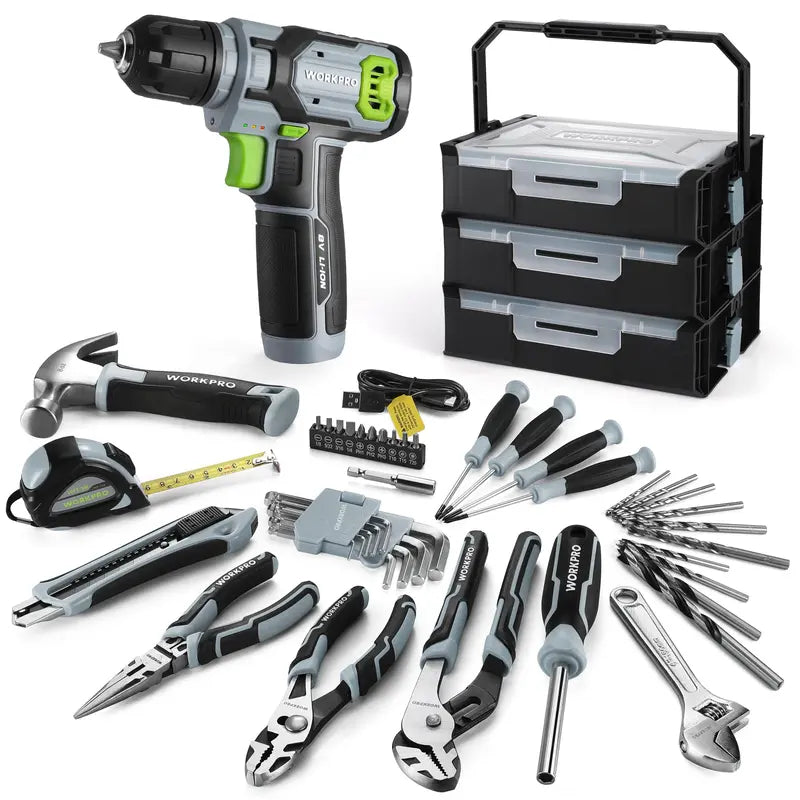WORKPRO 43-Piece 8V Cordless Drill Driver Kit with Stackable Pink Tool Storage Box