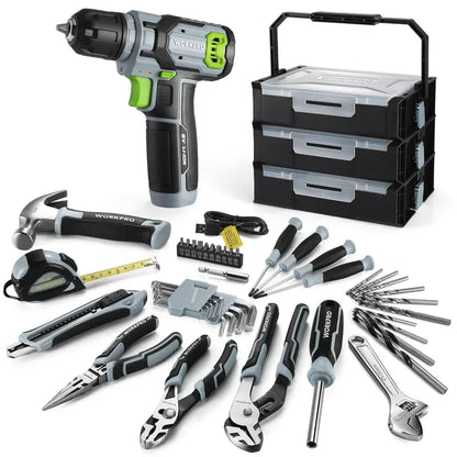 WORKPRO 43-Piece 8V Cordless Drill Driver Kit with Stackable Pink Tool Storage Box