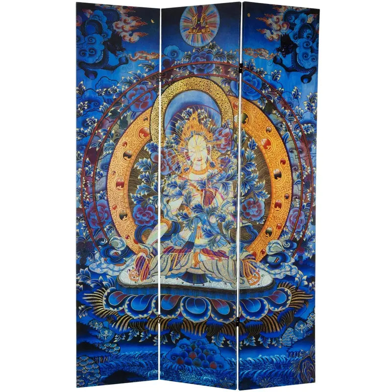 6-Foot Tibetan-Inspired Double-Sided Canvas Room Divider  Radiant Tara Design