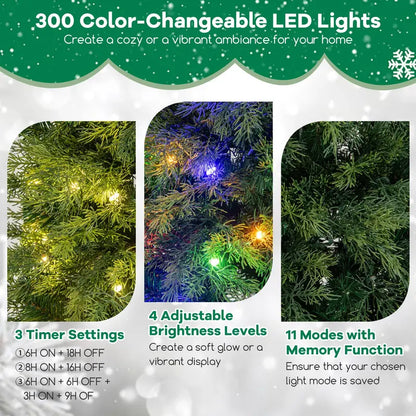 6-Foot Pre-Lit Artificial Christmas Tree Featuring 300 Dual-Color LEDs, 11 Lighting Modes & Remote Control